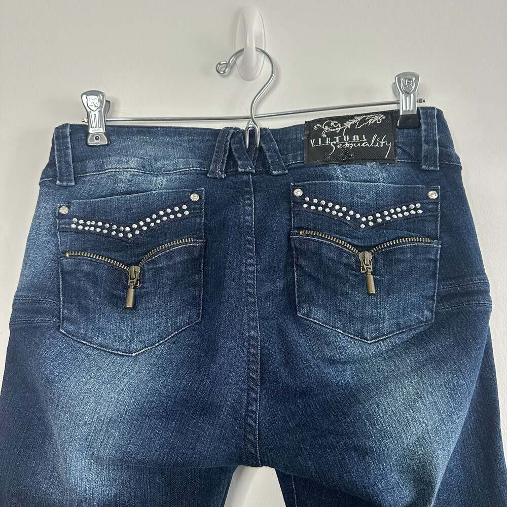 Vintage Y2K Virtual Sensuality Studded Flare Jeans zipper pocket Size 6 women